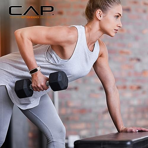 CAP 100 LB Coated Hex Dumbbell Weight Set with Comfort Grip and with Vertical Rack