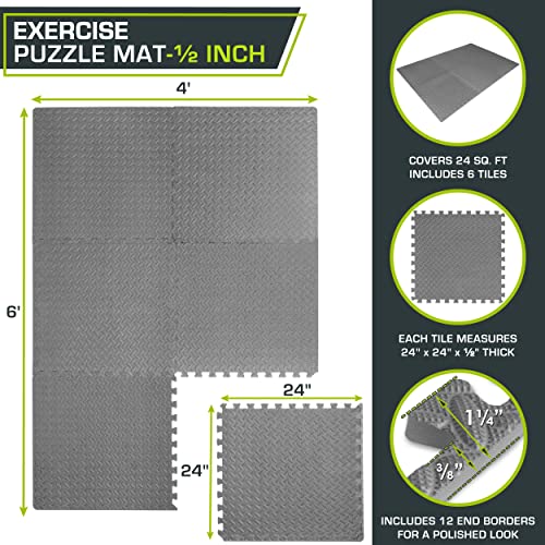 ProsourceFit Puzzle Exercise Mat ½ in, EVA Interlocking Foam Floor Tiles for Home Gym, Mat for Home Workout Equipment, Flo...