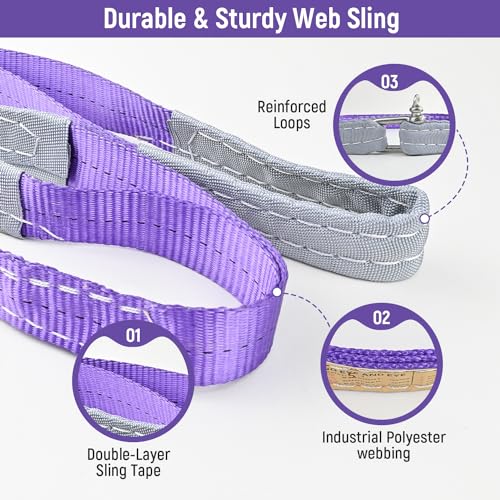 2-PCS 5:1 Safety Factor 1" X3.3' Lifting Slings 2204 lbs Webbing Sling 2 ply Polyester Lifting Strap with Twisted Eye & Ey...
