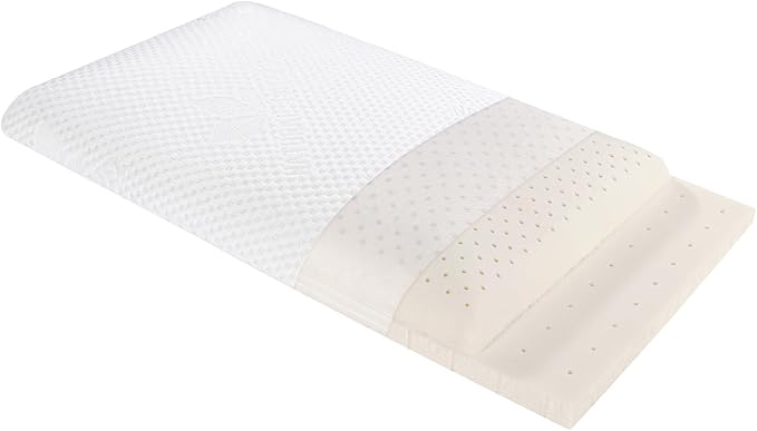 SUQ I OME Adjustable Slim Sleeper -Thin Flat Latex Pillow for Sleeping with 2 Removable Layers 3 Heights(1'', 2.5'', 3.5''), for Stomach, Side and Back Sleepers,Cube White