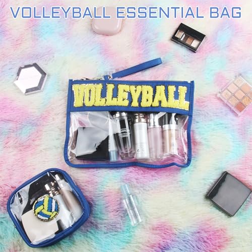 BuyCard 2 Pcs Volleyball Gifts Cosmetic Makeup Bag with Chenille Letter Patch, Clear Pouch PVC Organizer Purse, Waterproof...