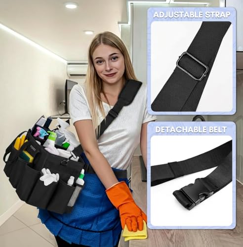 Ytonet Wearable Cleaning Caddy Bag, Large Cleaning Supplies Organizer with 4 Foldable Dividers, Caddy Organizer with Handl...