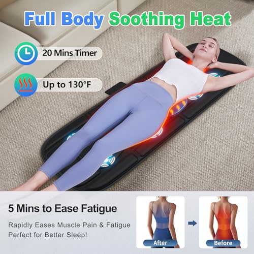 comrelax Vibration Massage Mat with Heat, Full Back Heating & Lumbar Traction, Back Massage Chair Pad for Seniors, Office ...