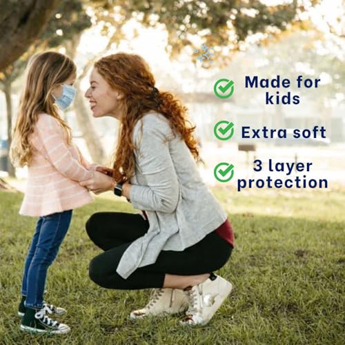 MAGICARE Kids Face Mask (50pcs) - Kids Masks Disposable - 3 Ply, Youth Ages 4-12 - Soft, Comfortable, Breathable Face Masks for Kids - 1 Box, Blue