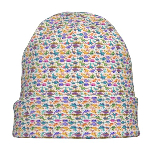 sackhg Many Colorful Cartoon Dinosaurs Print Winter Beanie Hat Men Women Soft Lightweight Thermal Cap for Outdoor Skiing Wear