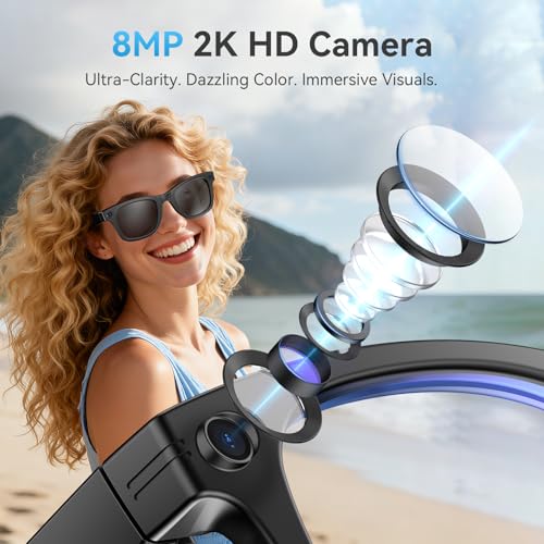AI Smart Glasses with Camera and Bluetooth,8MP 2K HD Camera Glasses,AI Voice Control,AI Photo Recognition and Translation,...