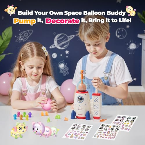 PINSHILE DIY Space Magic Balloon Craft Kit, Sticker Decorated Balloons Toy for Kids, Rocket Air Pump Fun with Balloon Mons...