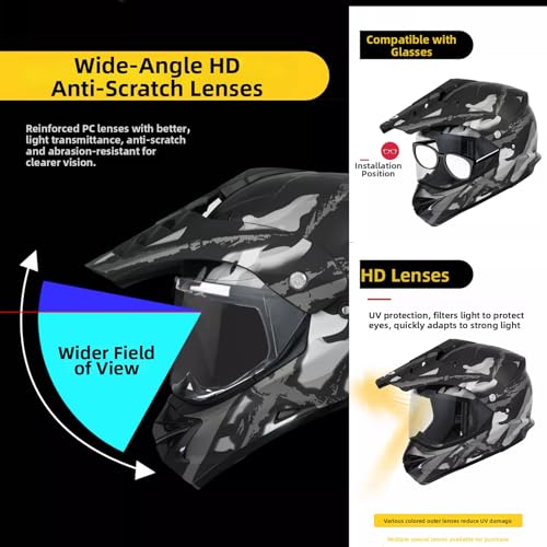 Motocross ATV Dirt Bike Off Road Full Face Motorcycle Helmet Dual Sport Casco DOT Approved Dual Visor Gift 1Black Lens&1 H...