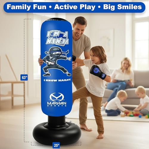 Marwan Sports 5-in-1 Inflatable Punching Bag for Kids – 63" Karate Toy Set with Boxing Gloves, Durable Fast Rebound, Activ...