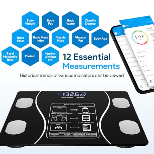 Smart Weighing Scale, Bluetooth Smart Body Fat Scale, accurately Measures Weight, Body Fat Percentage, Muscle Mass Percent...