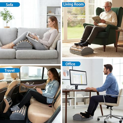 Foot Rest Under Desk at Work, Office Foot Tool Desk Accessories with Washable Cover, Home Spa Massage Wood Foot Acupressur...