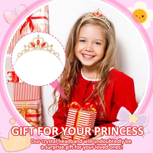 KICOSY Gold & Red Tiara for Girls - Crystal Princess Tiara Crown Headband - Birthday, Pageant, Prom, Cosplay Party