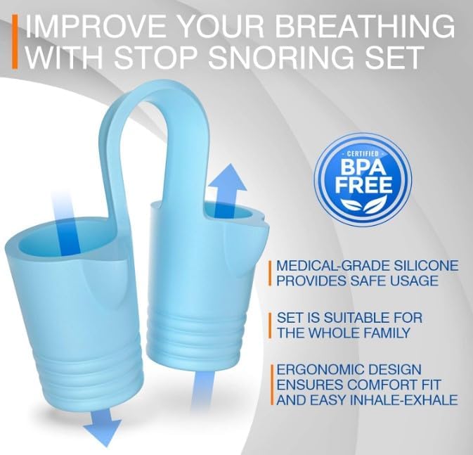 CINWAUVO Anti Snoring Nose Vent 8 Nasal Cones Nasal Dilator to Stop Snoring - Effective Snore Stopper Anti Snoring Devices Easy to Use Snoring Solution Blue