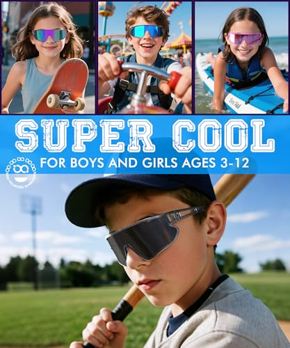 QALLY 3PACK Kids Sunglasses Youth Baseball Sunglasses for Boys Girls Age 4-14, Softball Cycling UV400 Protection Sports