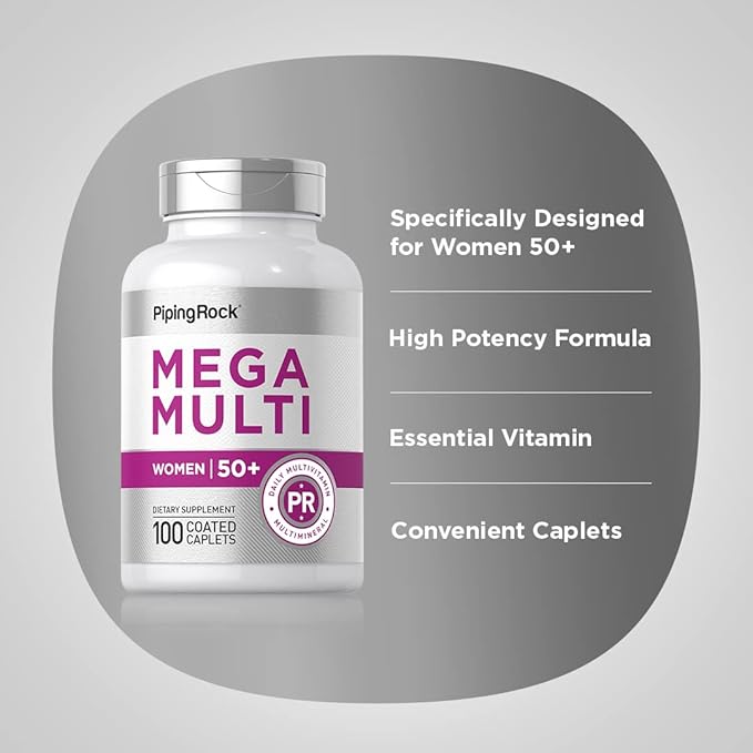 Piping Rock Women's Multivitamin 50 Plus | 100 Coated Caplets | Mega Multi Vitamin for Women | Non-GMO, Gluten Free Supplement