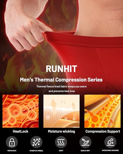 Runhit Long Johns for Men Thermal Pants with Fly Long Thermal Underwear Winter Cold Weather Fleece Thermal Bottoms