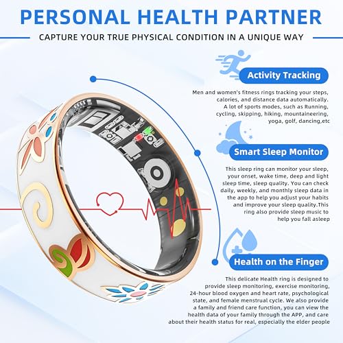 Fuomuto Smart Ring Health Tracking, Sleep Tracking, Heart Rate, Blood Oxygen, Blood Pressure，Fitness Ring, Activity Monito...