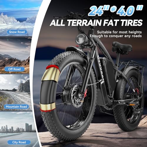 6000W Peak Dual Motor Ebike for Adults - 52V 34Ah Fast Electric Bike for Men Women 45 MPH,Up to 100 Miles,24" Fat Tire Loc...