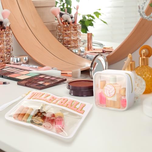 Sunnymove 2 Pcs Pink Volleyball Cosmetic Bag Gifts Sport Cheer Makeup Bags Clear PVC Waterproof Toiletry Zipper Travel Pou...