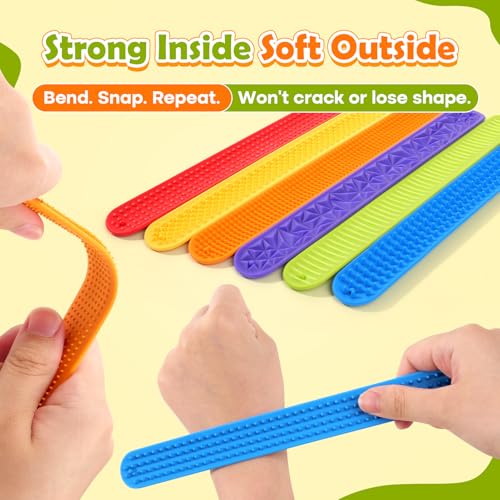 Sensory Fidget Toys for Kids: Textured Silicone Slap Bracelets 6 Pack, Stress Fidgets for Anxiety Autism ADHD, Wearable Se...
