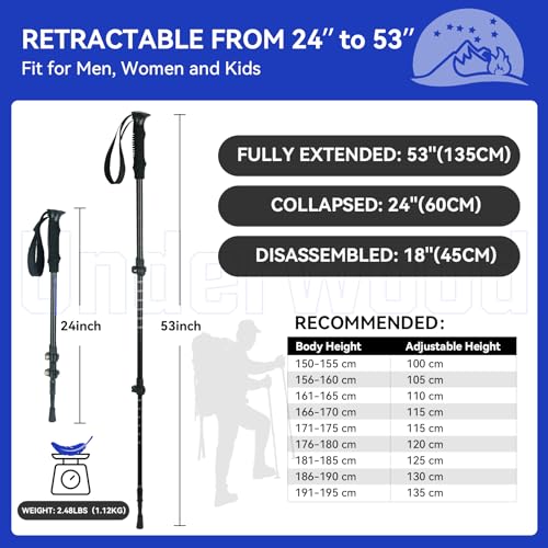 Collapsible Trekking Poles for Hiking 4 Pack - Adjustable Aluminum Hiking Poles, Lightweight Nordic Walking Sticks for Wom...