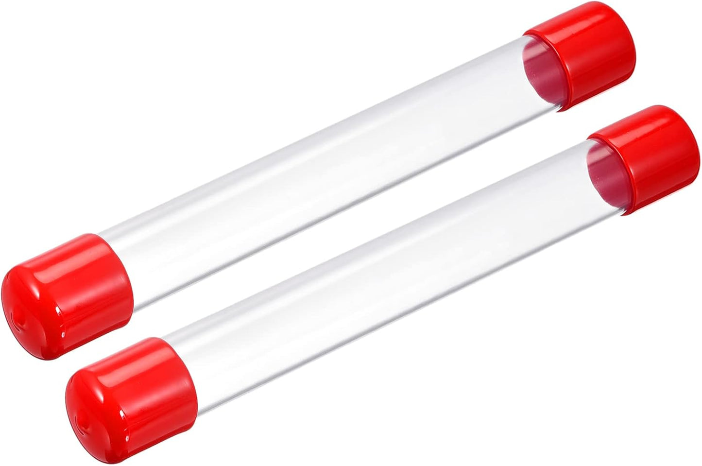 PATIKIL Clear Rigid Tube Round Plastic Tubing with Red Rubber Caps Polycarbonate Water Pipe, 305mm/ 12 Inch Length, 23mmx25mm/0.91"x1", 2 Set