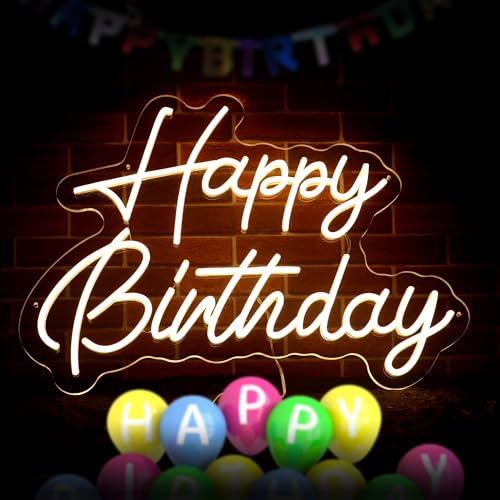 Happy Birthday Neon Sign for Party Backdrop Wall Decor Super Large Size 22x16.9 Inch Happy Birthday LED Sign Light Up Sign...