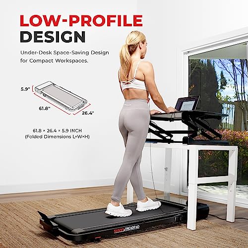 Sunny Health & Fitness Sleek Compact Smart Treadpad Treadmill with 6-Level Auto Incline, Remote Control, Shock Absorption,...