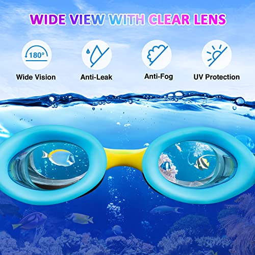 XDX Kids Swim Goggles 4-14, 4 Pack for Boys and Girls, Anti-Fog With UV Protection
