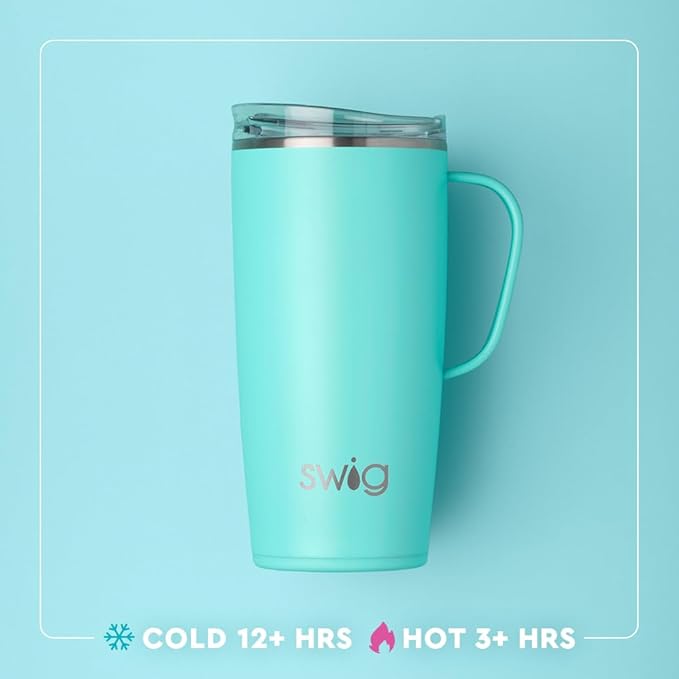 Swig Life 22oz Travel Mug, Insulated Tumbler with Handle and Lid, Travel Coffee Mug, Cup Holder Friendly, Stainless Steel 22 oz Tumbler, Reusable Insulated with Lid (Sweet Pea)