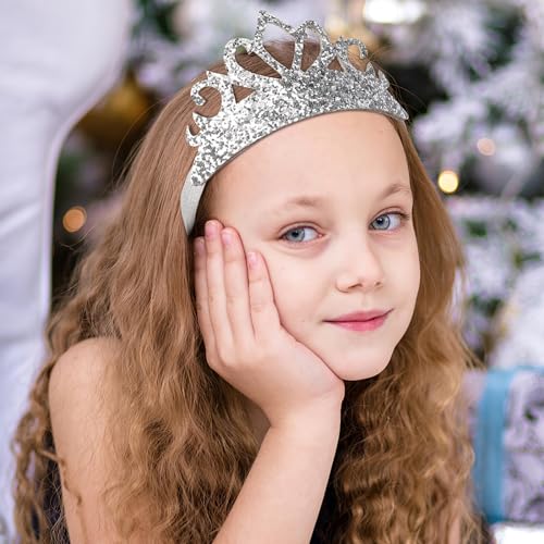4 Pcs Glitter Tiara Headbands for Girls Elastic Princess Crown Hair Bands Stretch Sparkly Hair Bands for Toddler Girl