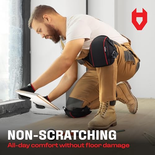 NoCry Flooring Knee Pads for Men with Extra-Wide Gel & Thick Foam Cushion — Floor-Safe Anti-Slip Leather Kneepads for Cons...
