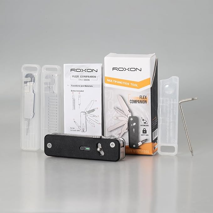 ROXON S503G 9 in 1 Mini Multi Tool EDC Pocket Knife Multitool with G10 Handle,Scissors,Screwdriver,Threader,Awl, Flat Screwdriver,Ruler,Tweezers for Outdoors Fishing Camping,Gifts for Men