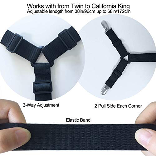Bed Sheet Holder Straps - Sheet Straps Adjustable Bed Sheet Clips Fasteners Keep Sheets Stays in Place,2Pcs/Set Black