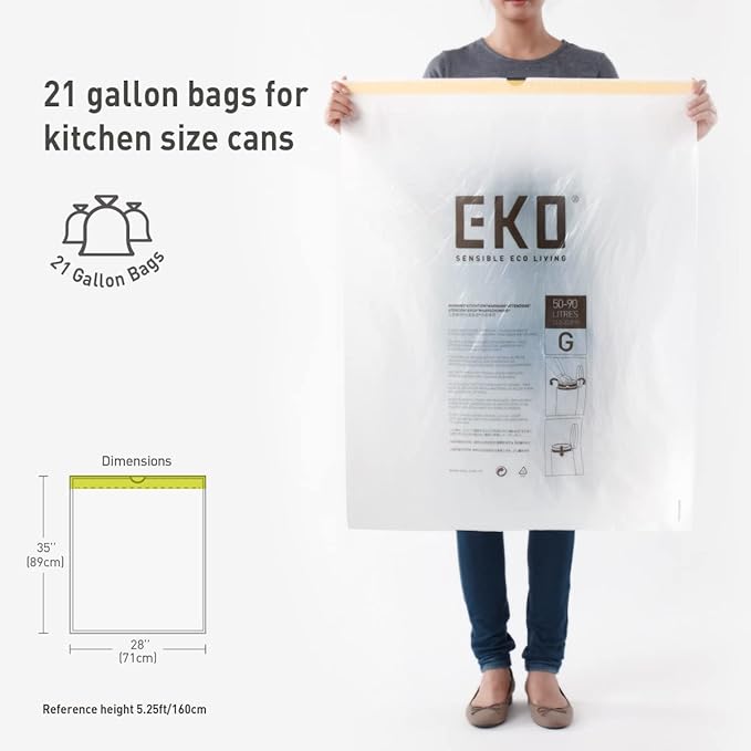 EKO 80 Liter Motion Sensor Trash Can Starter Set - Includes Mirage-X 80 Liter Automatic Touchless Trash Can Plus 60-Count of 21 Gallon Extra-Strong Drawstring Trash Bags