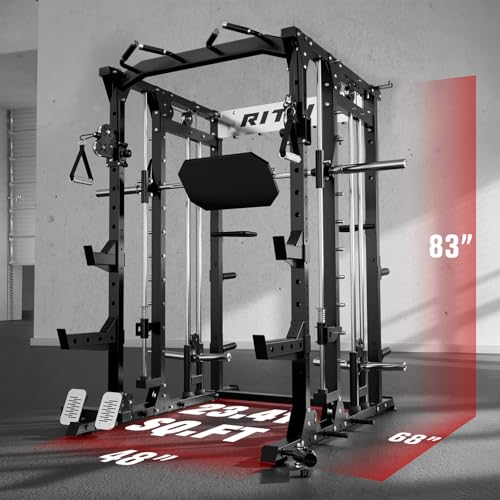 RitFit Buffalo Smith Machine, Power cage with LAT-Pull Down System & Cable Crossover System, All-in-One Squat Rack for Hom...