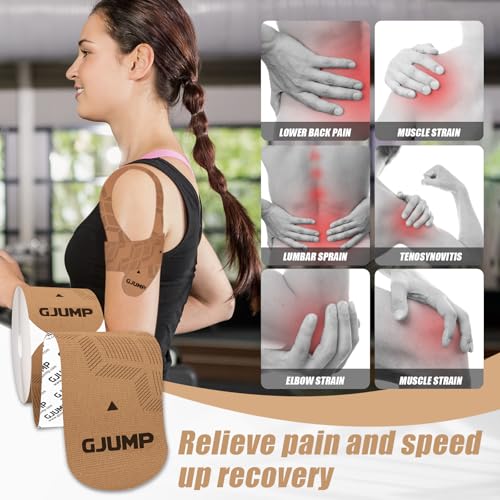 GJUMP Kinesiology Tape, 40 Count Precut Strips 2 Rolls, Original Cotton Elastic Athletic Tape for Muscle Strain Relief & J...