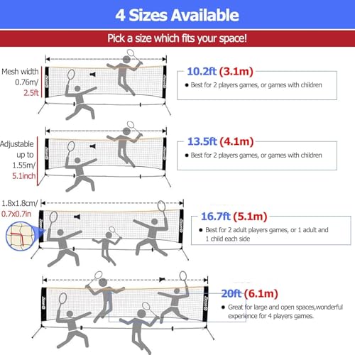 REMYSAOS 3 4 5 6 M Outdoor Backyard Sports Badminton Net Sets, Adjustable Portable Pickleball Net Volley Ball Equipment, w...