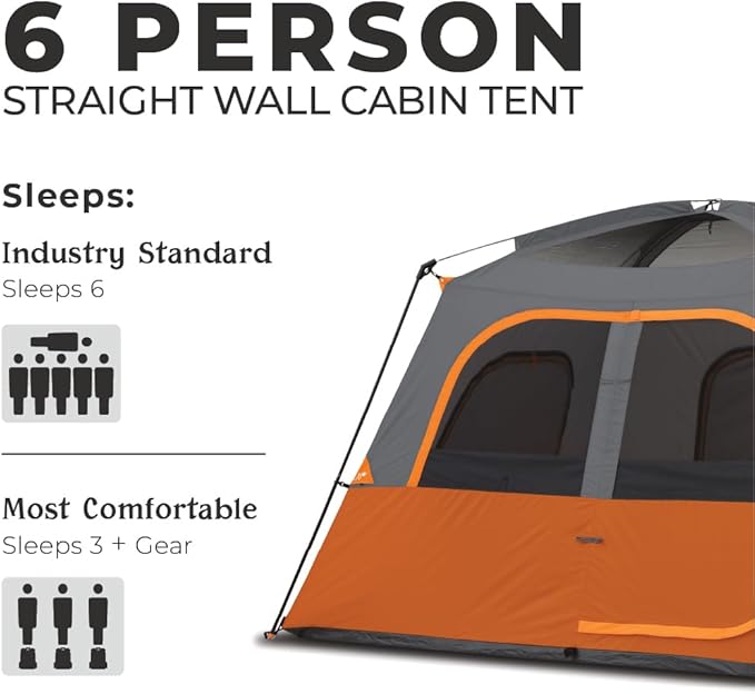 CORE Tent for Family Camping | 4 Person & 6 Person Portable Camp Tent with Carry Bag for Outdoor Car Camping | Included Gear Loft Organizer for Camp Accessories
