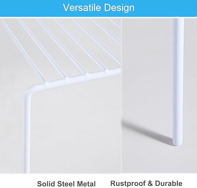 iPEGTOP Set of 2 Kitchen Cabinet Shelf Organizer, Medium (13 x 9.4 Inch) Bathroom Cabinet Organization Wire Shelf Rack, Rustproof Storage Space Saver Shelves for Countertops Pantries Utensils -White