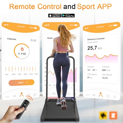 Walking Treadmill Pad with Handle Bar, Silent and Foldable Fitness Equipment, Treadmill with 4-in-1 Modes, Easy Assembly, ...