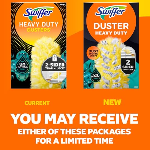 Swiffer Dusters Heavy Duty, Feather Head Multi-Surface Duster Refills for Cleaning, Unstopables, Yellow, 24 Count (4 Packs of 6)
