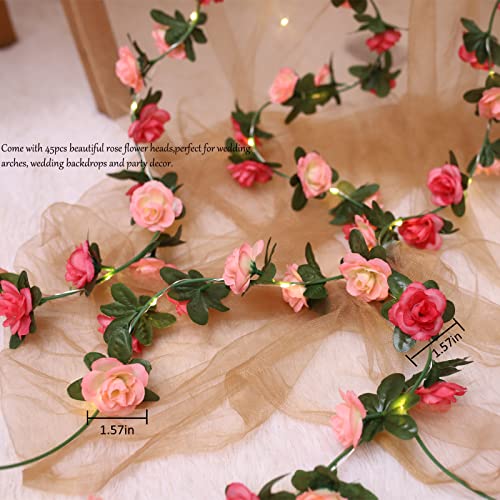 Fielegen 30 LED Rose Flower String Lights 8.2ft Artificial Flower Garland with Lights Hanging Fake Rose Flower Vine Lights...