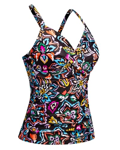 Women Tankini Bathing Suit Top - Twist Front V Neck Swim Top Only Ruched Tummy Control No Bottom 2025