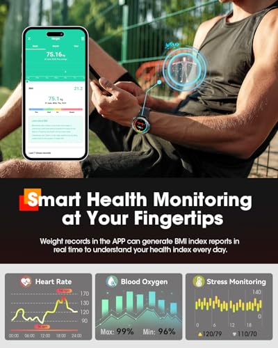 Smart Watches for Men, Bluetooth Call Military Smart Watch, Waterproof Fitness Tracker with Heart Rate/Blood Oxygen/Sleep ...