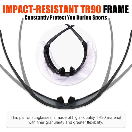 X-TIGER Polarized Sports Sunglasses with 5 Interchangeable Lenses,Mens Womens Cycling Bike Glasses,Baseball Running Fishing