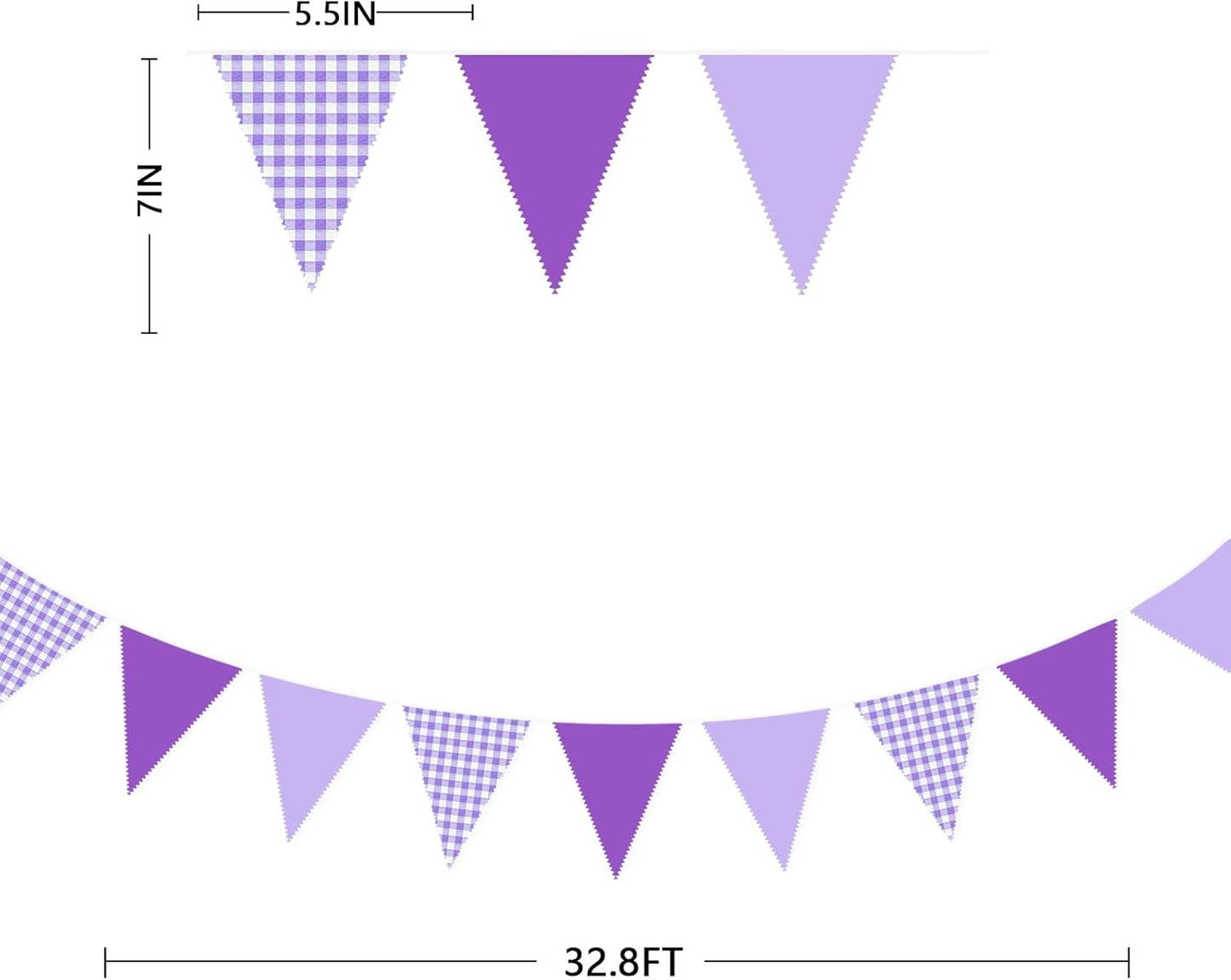 32Ft Purple Party Decorations Purple Gingham Triangle Flag Plaid Checkered Pennant Banner Fabric Garland Streamers for Lavender Mermaid Birthday Baby Shower Picnic BBQ Outdoor Tea Party Decor Supplies