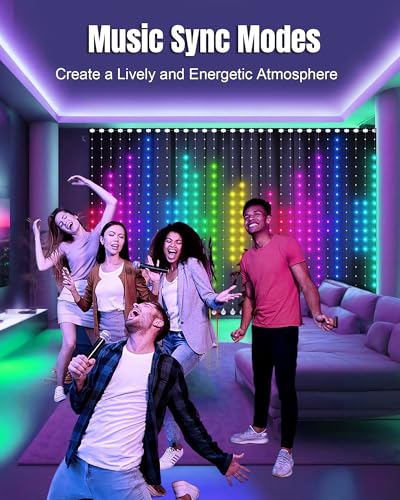 IC ICLOVER Smart Curtain Lights, 6.6FT 400 LED Color Changing Curtain Lights with APP & Remote Control, DIY Hanging Fairy ...