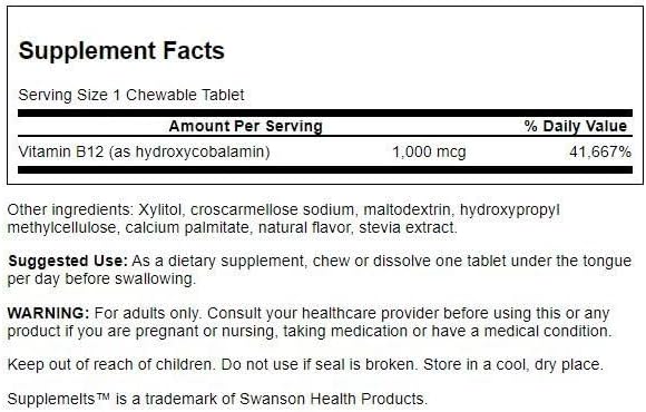 Swanson Supplemelts Vitamin B-12 1000 mcg 60 Chwbls