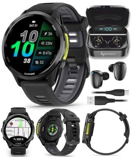 Wearable4U Garmin Forerunner 970, GPS Running Smartwatch, Tailored to Triathletes, Long-Lasting Battery, Black Black Earbu...